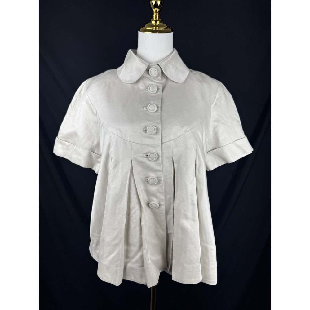 Ted Baker London Short Sleeve Linen Blend Swing Jacket Peter Pan Collar Beige 4